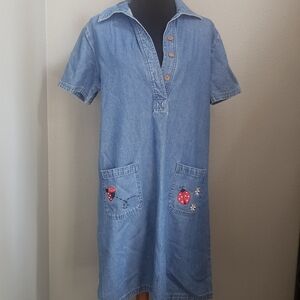 CB Casual Womens Denim Tshirt Dress Ladybug Pockets Size Large